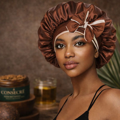 raw batana oil with satin sleep bonnet