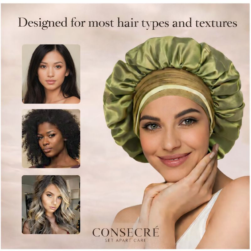 Consecré satin bonnet designed for most hair types and textures.