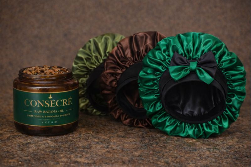 batana oil and satin bonnet hair care set