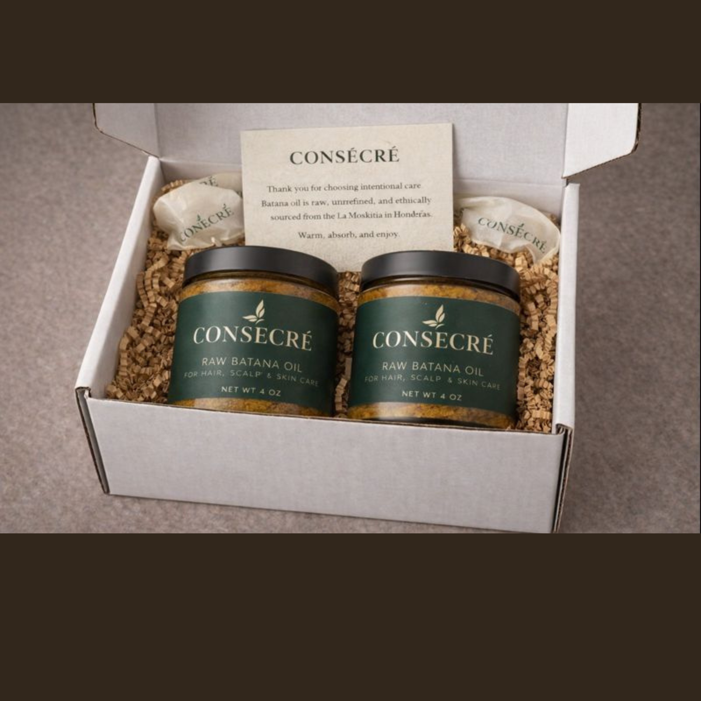 Two jars of Consecère raw batana oil. Extended Care set, Raw Batana Oil