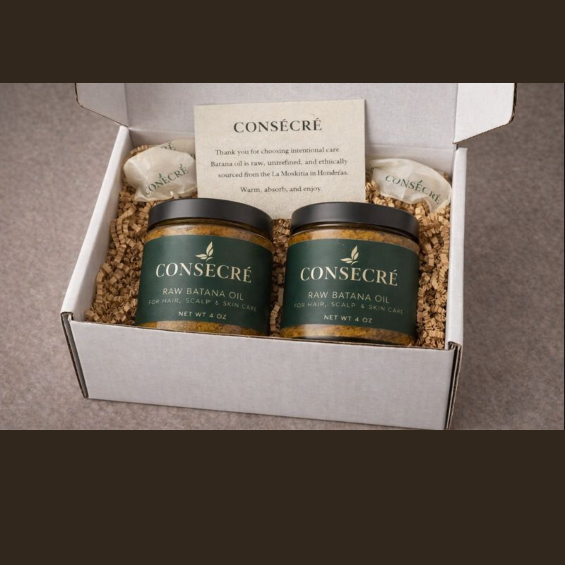 Two jars of Consecère raw batana oil. Extended Care set, Raw Batana Oil