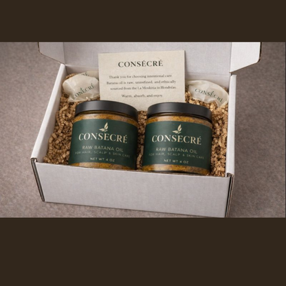 Two jars of Consecère raw batana oil. Extended Care set, Raw Batana Oil